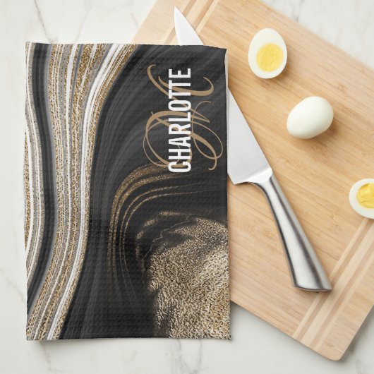 Name des Schwarz-weißen oder goldenen Monogrammes Geschirrtuch (Viertel Falte)