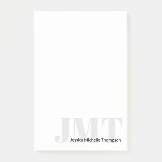 Name des Schwarz-weißen oder grauen Monogramms Post-it Klebezettel (Vorderseite)