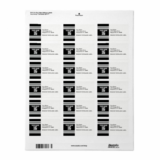 Name des Schwarz-weißen Teams Jersey Adressaufkleber (Vorne)