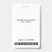 Name des schwarzen benutzerdefinierten Mitarbeiter Ausweis (Rückseite)