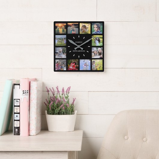 Name des schwarzen Fotos der modernen schwarzen Fa Quadratische Wanduhr (Lesesaal)