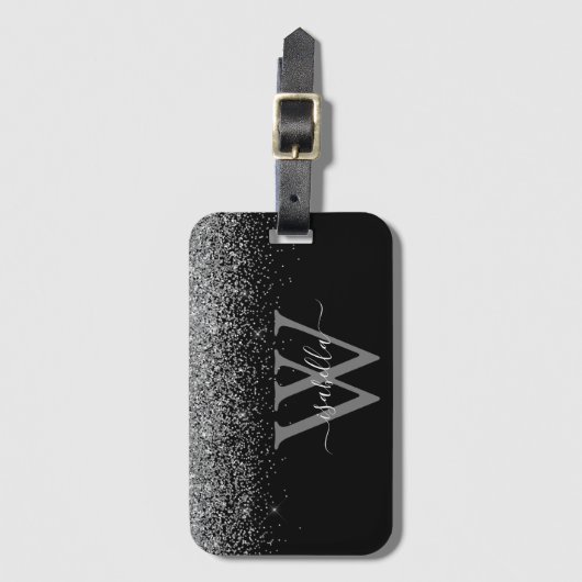 Name des schwarzen Glitzer Gepäckanhänger (Vorderseite Vertikal)