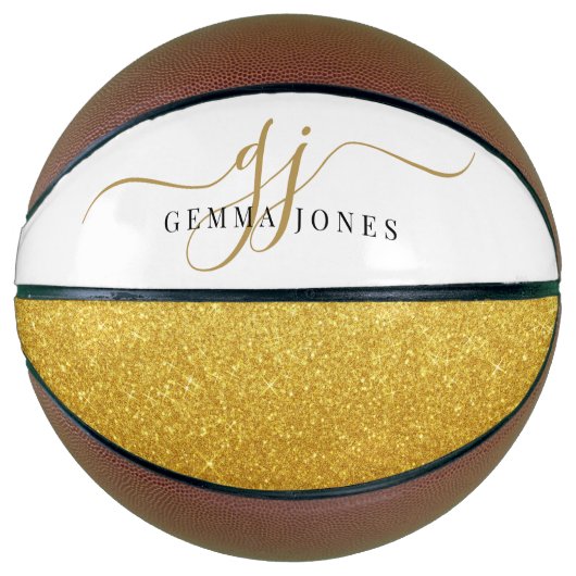 Name des Schwarzen Gold Monogram-Skriptnamens Basketball (Vorderseite)