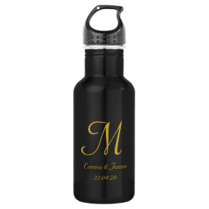 Name des schwarzen Gold Monogram-Skriptnamens Edelstahlflasche