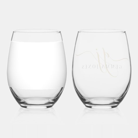 Name des Schwarzen Gold Monogram-Skriptnamens Weinglas Ohne Stiel (Rückseite)