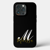 Name des Schwarzen Gold- und Weißmonogramms Case-Mate iPhone Hülle (Rückseite)