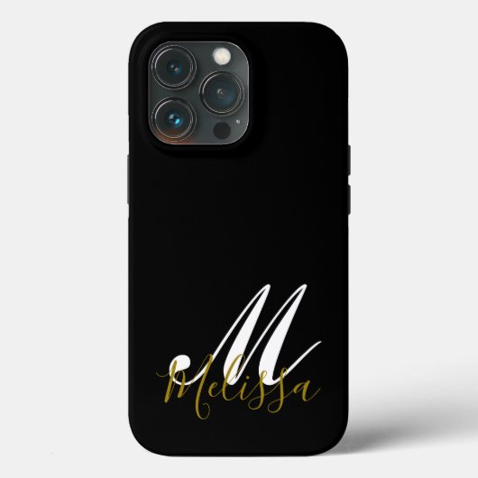 Name des Schwarzen Gold- und Weißmonogramms Case-Mate iPhone Hülle (Rückseite)