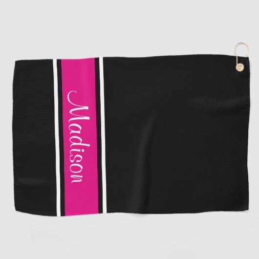 Name des schwarzen rosa Strip-Skripts Golfhandtuch (Horizontal)