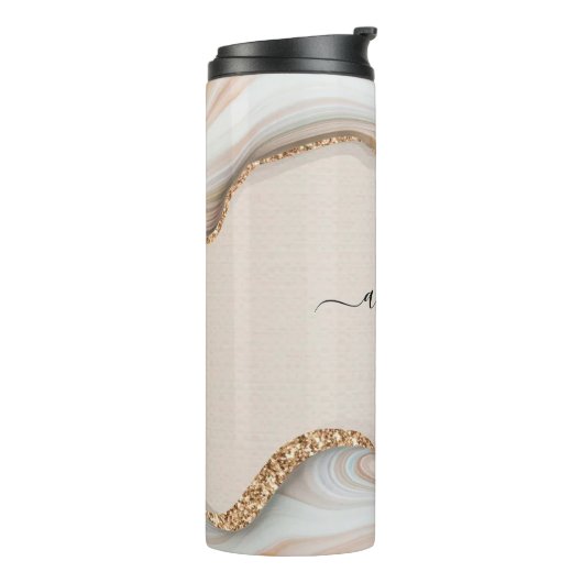 Name des schwarzen Skripts auf Marble & Gold Glitz Thermosbecher (Nach links gedreht)
