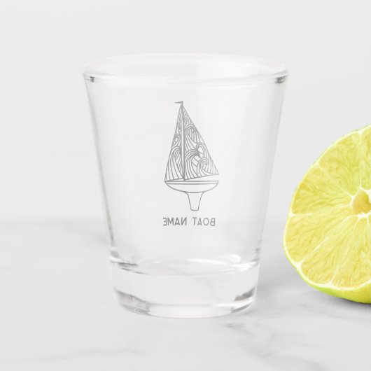 Name des Segelbootes Schnapsglas (Rückseite)