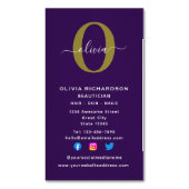 Name des senkrechten Monogrammskripts Lila White G Magnetische Visitenkarte (Vorderseite Vertikal)