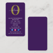 Name des senkrechten Monogrammskripts Lila White G Visitenkarte (Vorne/Hinten)