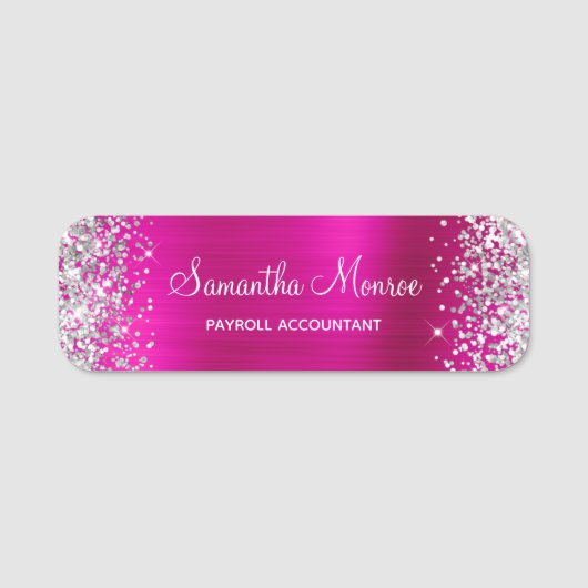 Name des silbernen Glitzer Hot Pink Foil Namensschild (Vorderseite)