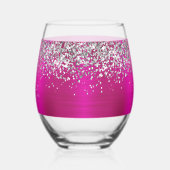 Name des silbernen Glitzer Hot Pink Glam Weinglas Ohne Stiel (Links)