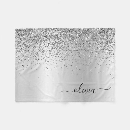 Name des silbernen Glitzer Metal Monogram Fleecedecke (Vorderseite (Horizontal))