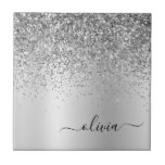 Name des silbernen Glitzer Metal Monogram Fliese<br><div class="desc">Silber-Imitate belichten metallischen Sparkle-Glitzer,  der Monogrammname und Anfangsziffern der Keramik gebürstet. Das macht den perfekten 16 Geburtstag,  Hochzeit,  Brautparty,  Jubiläum,  Babydusche oder Junggeselinnen-Abschied Geschenk für jemanden,  der Lieben glamourösen Luxus und schicke Stile.</div>