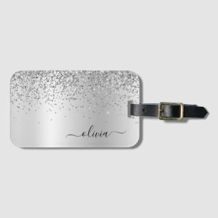 Name des silbernen Glitzer Metal Monogram Gepäckanhänger