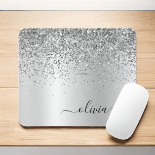 Name des silbernen Glitzer Metal Monogram Mousepad