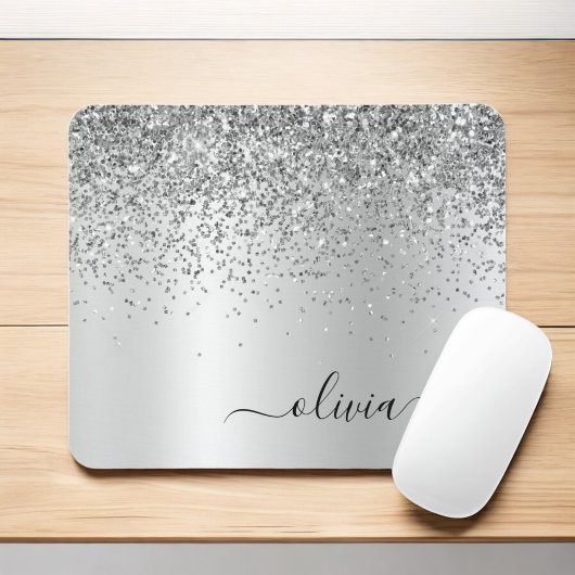Name des silbernen Glitzer Metal Monogram Mousepad