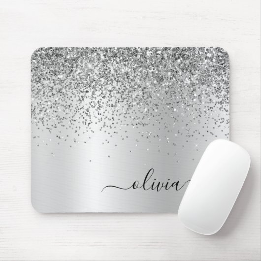Name des silbernen Glitzer Metal Monogram Mousepad (Mit Mouse)