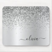 Name des silbernen Glitzer Metal Monogram Mousepad (Vorne)