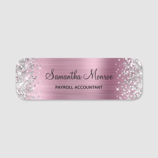 Name des silbernen Glitzer Rosa Fohlen Namensschild (Vorderseite)