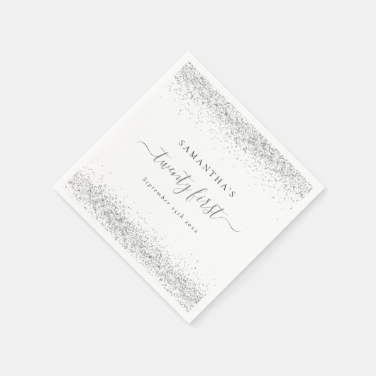 Name des Silver Glitzer Datum 21. Party Serviette (Ecke)