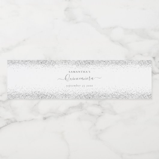 Name des Silver Glitzer Datum Quinceañera Wasserflaschenetikett (Einzelnes Label)