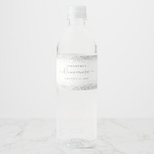 Name des Silver Glitzer Datum Quinceañera Wasserflaschenetikett