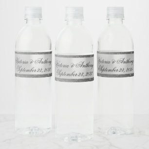 Name des Silver Glitzer Datum Skript Hochzeit Wasserflaschenetikett