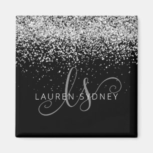 Name des Silver Glitzer Glam Monogram Magnet