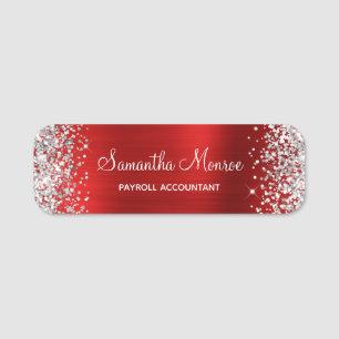 Name des Silver Glitzer Red Foil Namensschild