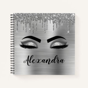 Name des Silver Glitzer Sparkle Eyelashes Monogram Notizblock