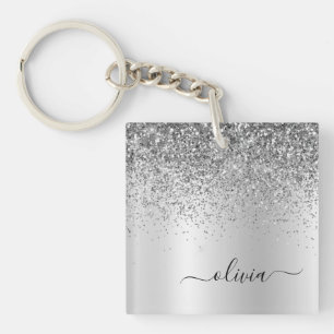 Name des Silver Glitzer Sparkle Glam Metal Monogra Schlüsselanhänger