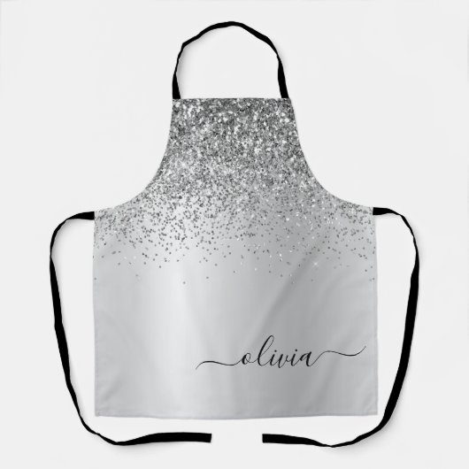 Name des Silver Glitzer Sparkle Glam Metal Monogra Schürze (Vorderseite)
