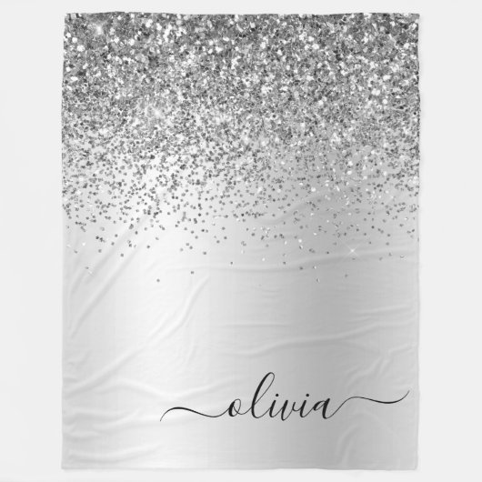 Name des Silver Glitzer-Sparkle-Metal-Monogramms Fleecedecke (Vorderseite)