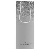 Name des Silver Glitzer-Sparkle-Metal-Monogramms Geschenktüte Für Weinflaschen (Vorderseite)