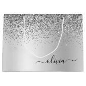 Name des Silver Glitzer-Sparkle-Metal-Monogramms Große Geschenktüte (Vorderseite)