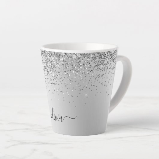 Name des Silver Glitzer-Sparkle-Metal-Monogramms Milchtasse (Rechte Ecke)