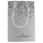 Name des Silver Glitzer-Sparkle-Metal-Monogramms Mittlere Geschenktüte (Vorderseite)
