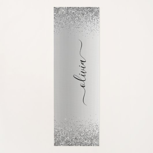 Name des Silver Glitzer-Sparkle-Metal-Monogramms Yogamatte (Vorderseite)