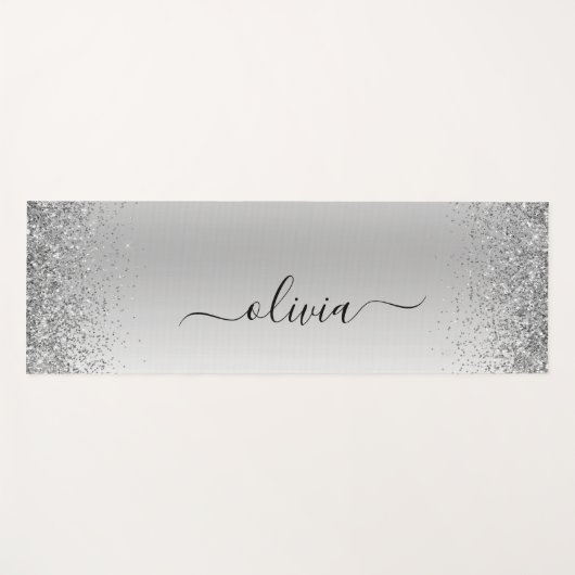 Name des Silver Glitzer-Sparkle-Metal-Monogramms Yogamatte (Vorderseite (Horizontal))