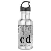 Name des Silver Glitzer Tropfens Monogramm Edelstahlflasche (Vorderseite)