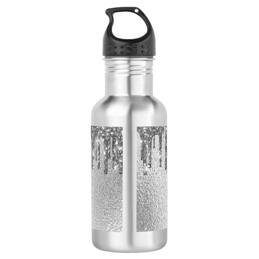 Name des Silver Glitzer Tropfens Monogramm Edelstahlflasche (Rückseite)