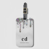 Name des Silver Glitzer Tropfens Monogramm Gepäckanhänger (Vorderseite Vertikal)