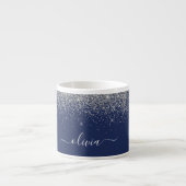 Name des Silver Navy Blue Glitzer Metal Monogram Espressotasse (Vorderseite)