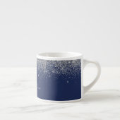 Name des Silver Navy Blue Glitzer Metal Monogram Espressotasse (Rechts)