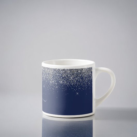 Name des Silver Navy Blue Glitzer Metal Monogram Espressotasse