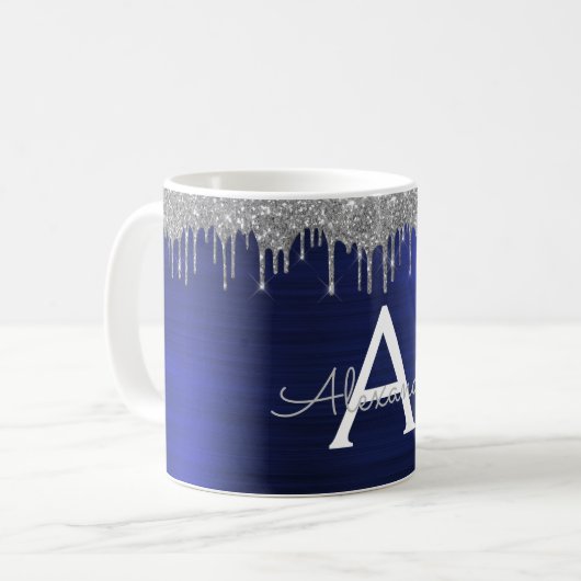 Name des Silver Navy Blue Glitzer-Sparkons Kaffeetasse (Vorderseite Links)