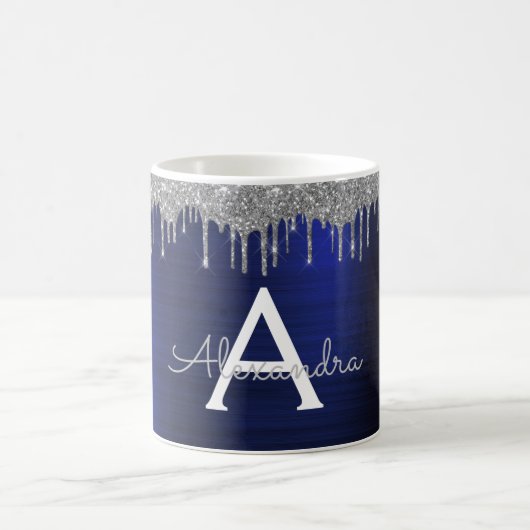 Name des Silver Navy Blue Glitzer-Sparkons Kaffeetasse (Mittel)